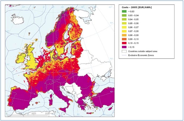 Generation costs for wind energy in Europe, 2005