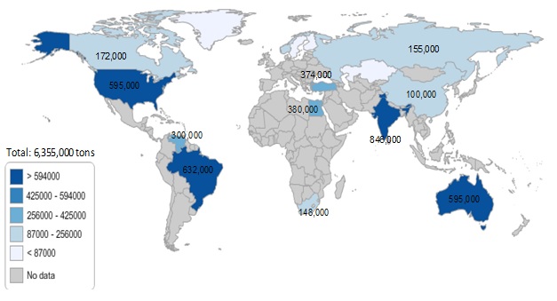 Estimated thorium resources in 2014