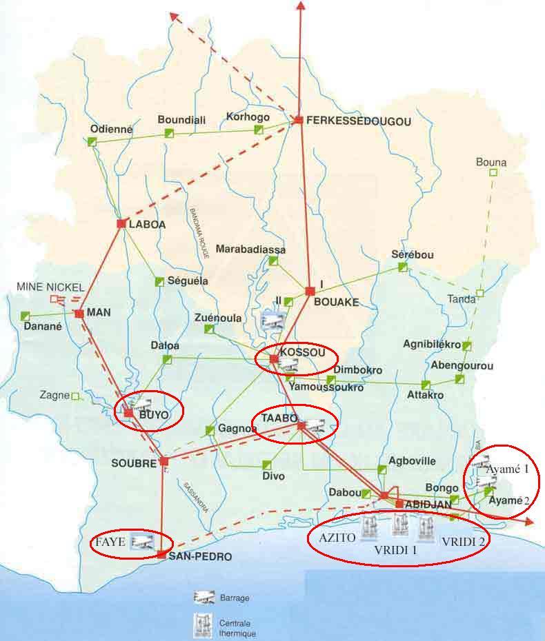 Cote d'Ivoire Power infrastructure map