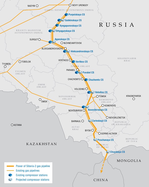 Russia to China western route gas pipeline
